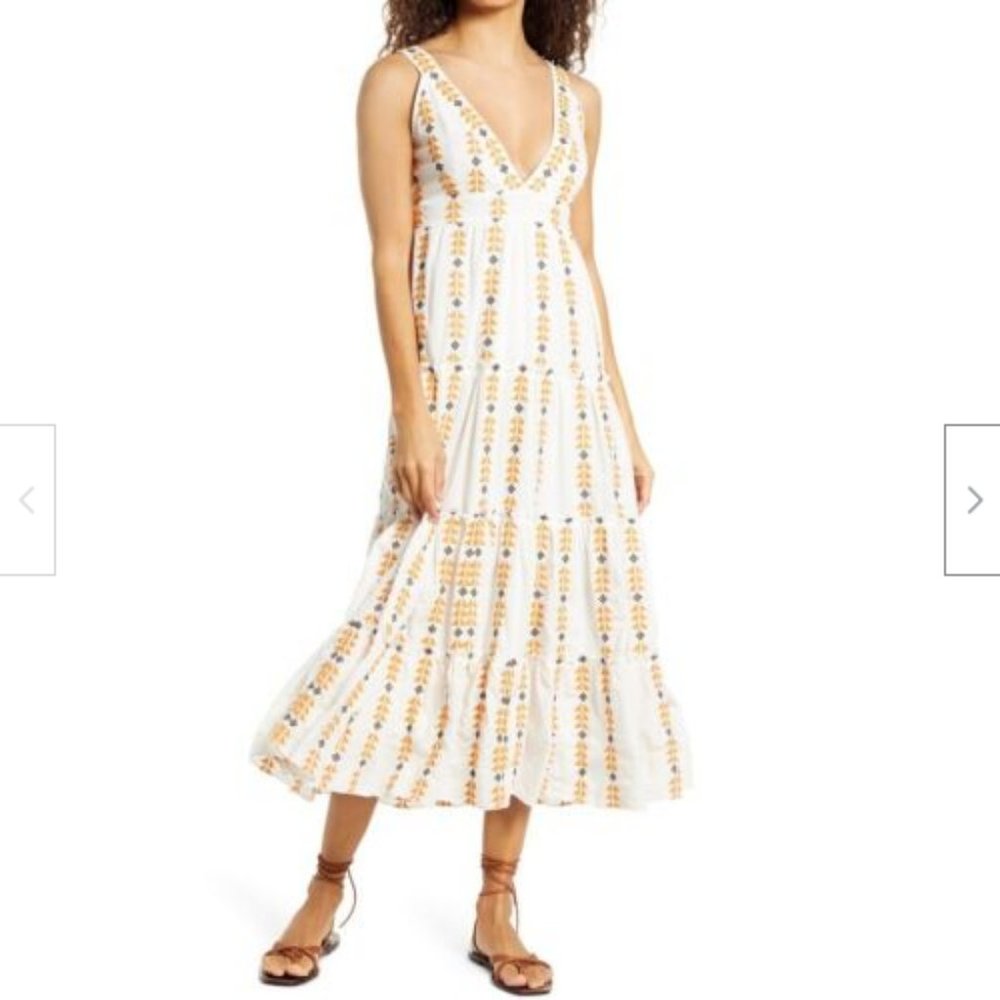 Area Stars Sorrento Sun Midi Dress Embroidered Organic Cotton